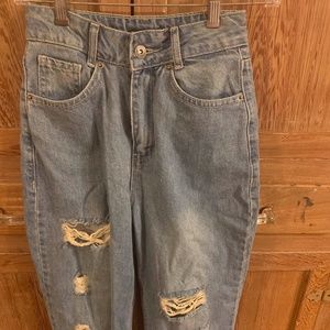 Boohoo Petite Distressed High Waist Mom Jean
